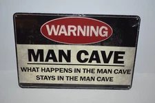Warning Man Cave What Happens Stays In Man Cave Embossed Metal Sign