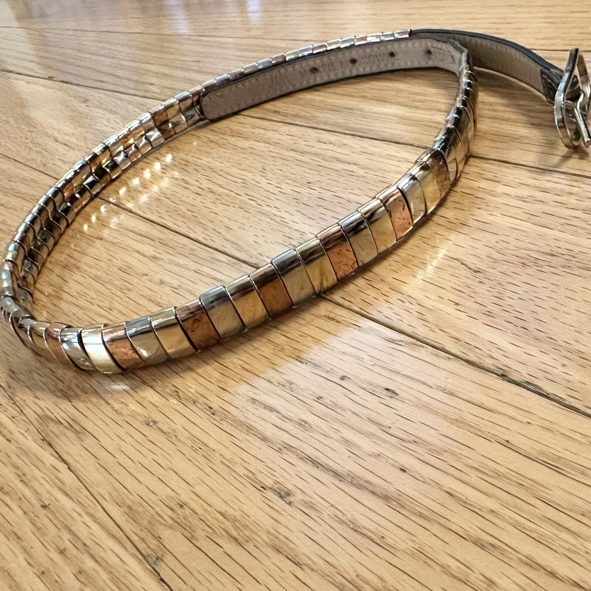 Vintage Morris Moskowitz Thin Gold Silver Copper Metallic Belt 80s Glam Morris Moskowitz Belt | eBay main image 3