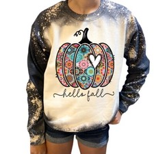 Bohemian Pumpkin Hello Fall Custom Made Bleached Sweatshirt