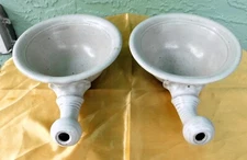 Pair Stoneware Studio Art Pottery Bowl Unique Upward Curved Thumb Press Handle