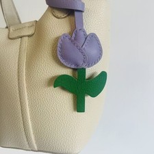 Handmade Tulip Real Leather Bag Charm Pendant Keychain Car Key Fob Birthday Gift