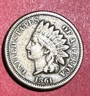 1861 US Copper Nickel Indian Head Cent! Choice FINE! Lower Mintage! Old US Coin!