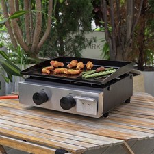 17”Tabletop Gas Grill with Nonstick Ceramic Coated Griddle for Outdoor Cook+Tube