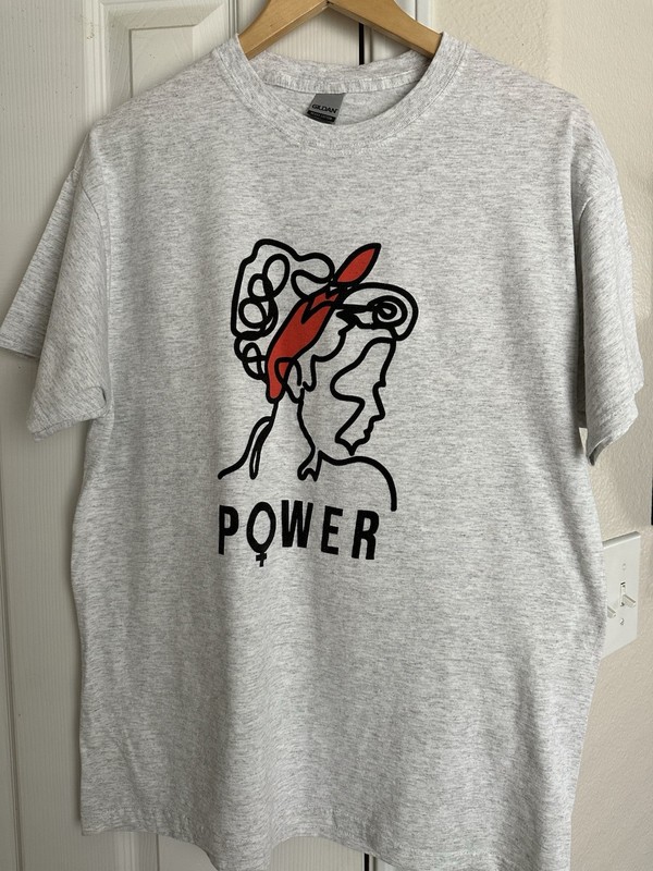 Female Power Gildan Heavy Cotton Heavyweight Gray Crewneck Graphic Tshirt Size L