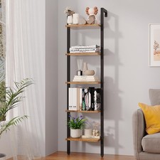 5 Tiers Ladder Bookcase, Industrial Wall Mounted Bookshelf, Open Display Rack...