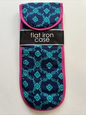 One Curling /Flat Iron Case Blue:Green Woodblock Floral NEW 14"x5"