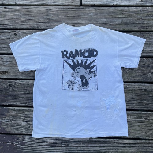 VTG RANCID GIVE'EM THE BOOT CAUTION SOUND LEVELS PUNK M SHIRT DISTRESSED!