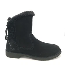 UGG Naiyah Boots Womens 7 Black Suede Wool Shearling Cozy Lace Up Winter New