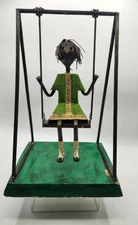 Vtg Manual FELGUEREZ Metal Mexican Folk Art Sculpture MCM GIRL ON SWING