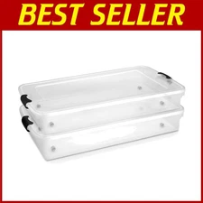 Underbed Organizer Bins, 60 Quart - Clear Plastic, 2 Pack