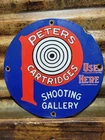 VINTAGE PETERS CARTRIDGES PORCELAIN SIGN FIREARM GUNS RIFLE AMMO SHOOTING RANGE
