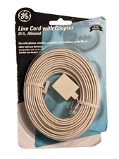 GE 25ft. Telephone Line Cord with Coupler Almond Use w/ Phones, Modems, Compu