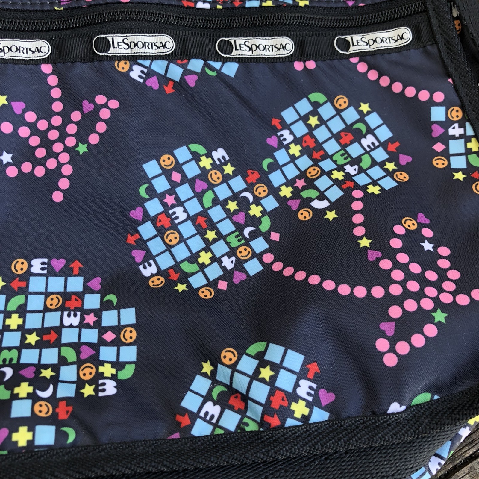 Le Sportsac Purse Black Cherry Video Game Smiley Face Novelty X Body Bag RARE image 3