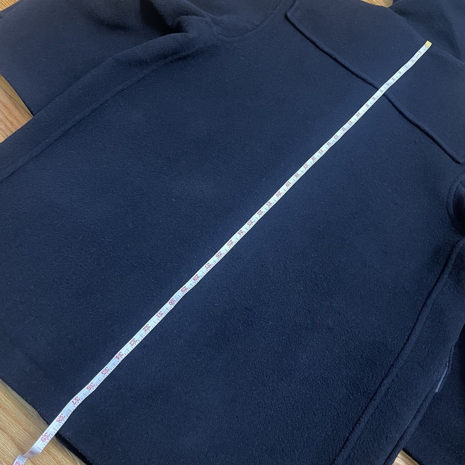 "READ" Burberry Duffle Coat Size XL Toggle Plaid Lining Wool Dark Navy