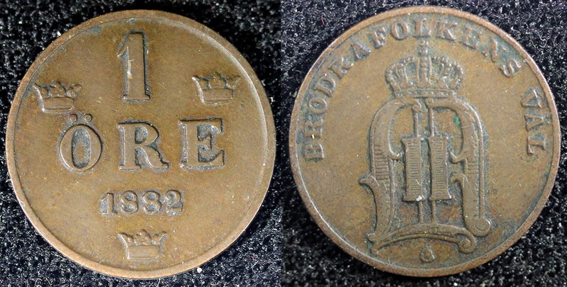 Sweden Oscar II Bronze 1882 1 Öre  Large letters VF TONED KM# 750  (23 163)