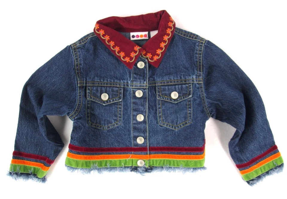 De colección Y2K Gymboree Niña Talla 4 Denim Jean Chaqueta Sombrero Calcetín Flor Terciopelo Cinta Foto 2 de 4