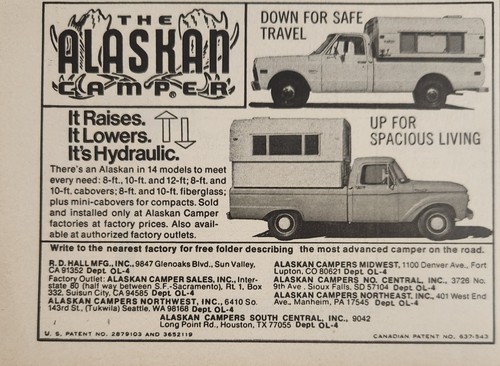 1975 Print Ad The Alaskan Camper for Pickup Trucks Raises & Lowers California