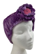 Handmade Purple Crochet Flower Headwrap Knit Headband Winter Ear Warmer