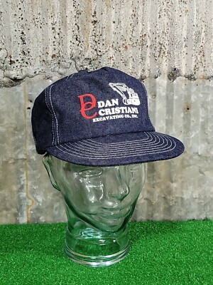 Vintage 80s 90s Denim Dan Cristiani Excavating Snapback Trucker Hat Cap Otto 