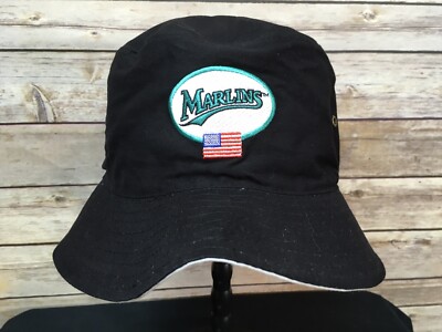 Florida Marlins Old Logo Black White Reversible Bucket Hat Fox Sports Net NOS