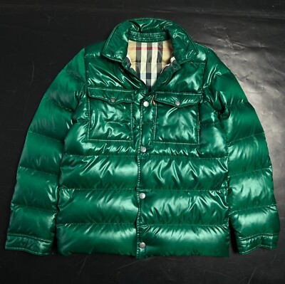 Auth Boys Burberry Quilted Puffer Green Nova Check Coat Jacket