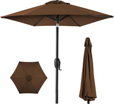 7.5Ft Heavy-Duty Outdoor Market Umbrella with Steel Pole  Tilt - Brown