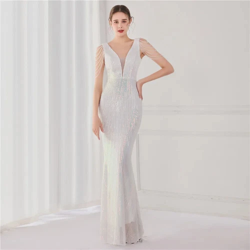 Luxus Abendkleid Lang Damen Elegant V Ausschnitt Formell Party Maxikleid Ballkleid - Bild 30 von 30