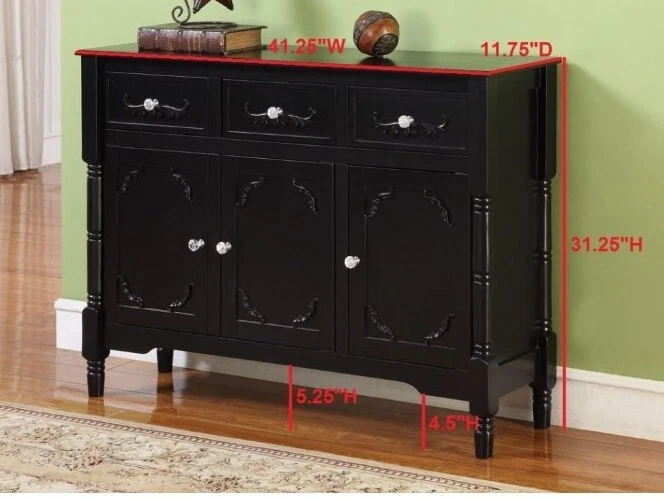 King's Brand Wood Console Sideboard Table with Drawers and Storage, Black Finish - Image 3 of 4