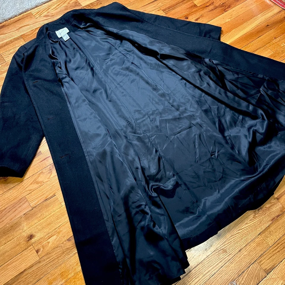 VTG 90s Jacqueline Ferrar Womens 48-in Long Wool Trench Coat Black Size 14 - Image 3 of 4