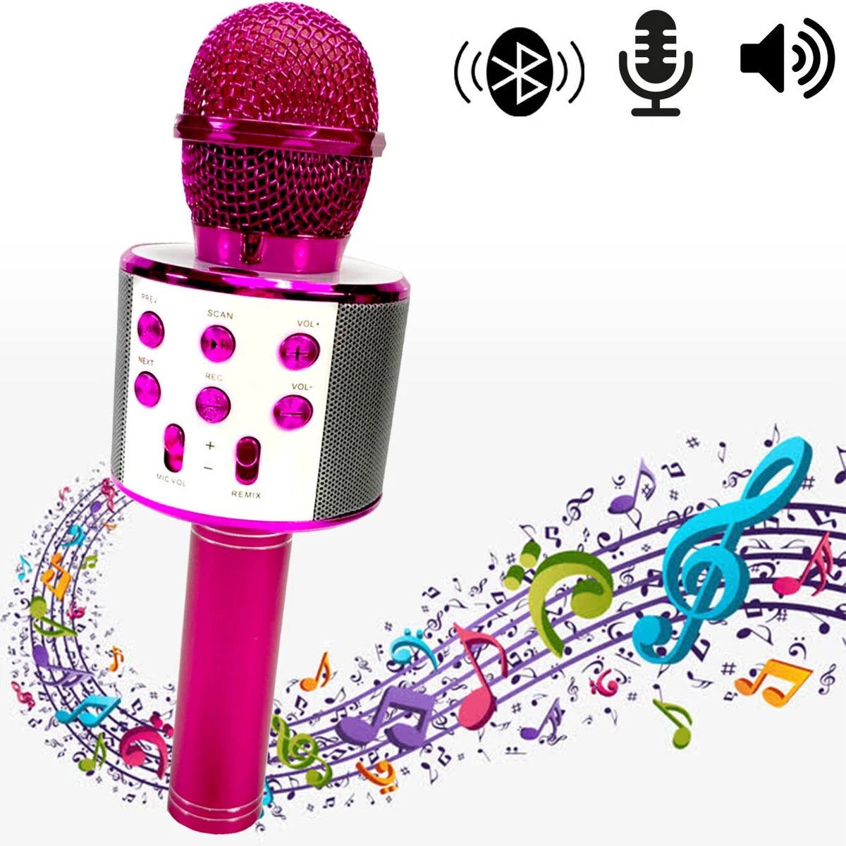 Wireless Bluetooth Karaoke Microphone Mic Speaker Fits All Smartphone Pink