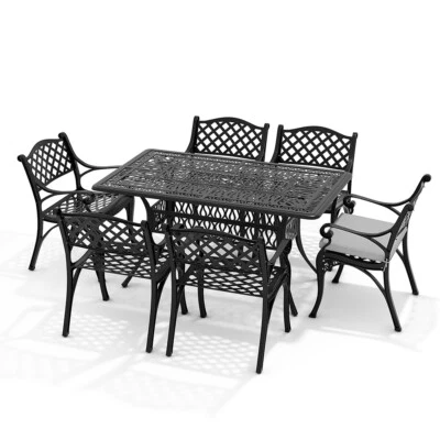 DREAM-GARDENSTORE Garden Dining Table and Chairs Set Cast Aluminium Outdoor Furniture Bistro Set