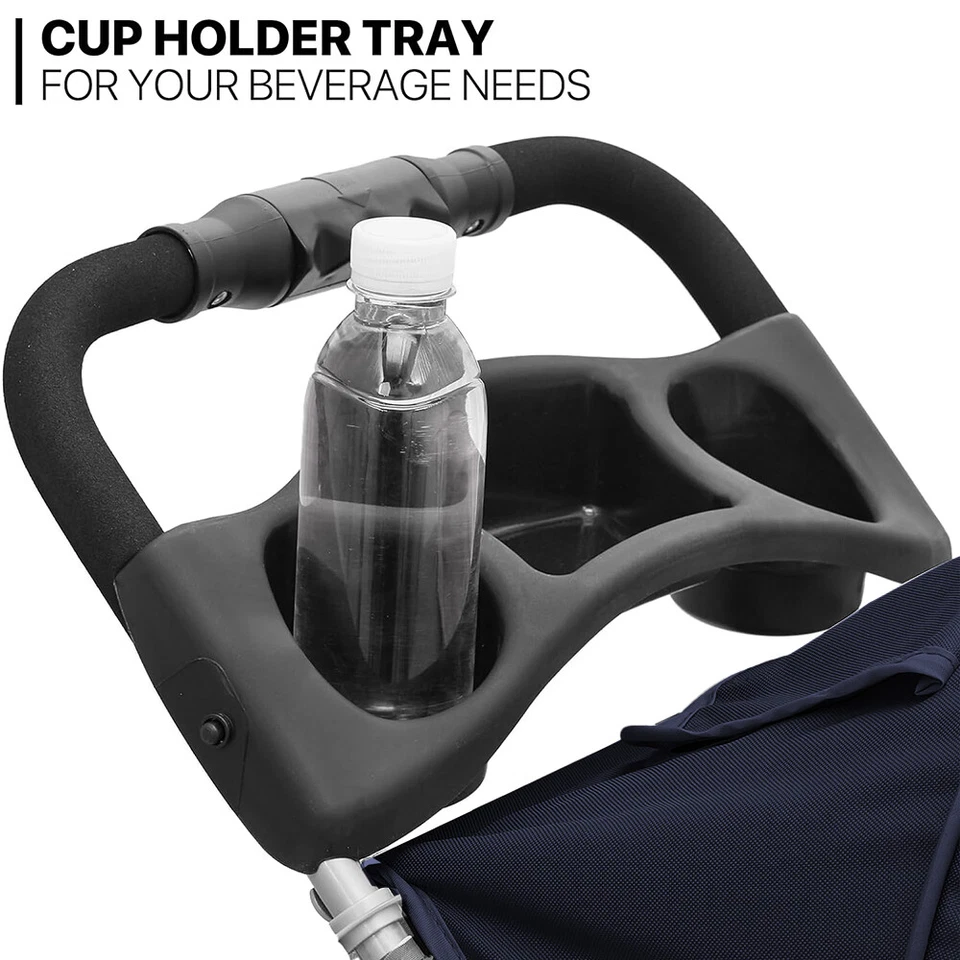 Foldable Pet Strollers 3 Wheels Carrier Cart w/Cup Holder fr Cats&Dogs Navy Blue - Image 3 of 4
