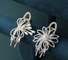 2PCS Women Flowers Hairpins Duckbill Claws Noble Pearl beads Clips Barrettes