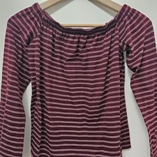 SO Women's Burgundy Off the Shoulder Striped Top Blouse Size XS