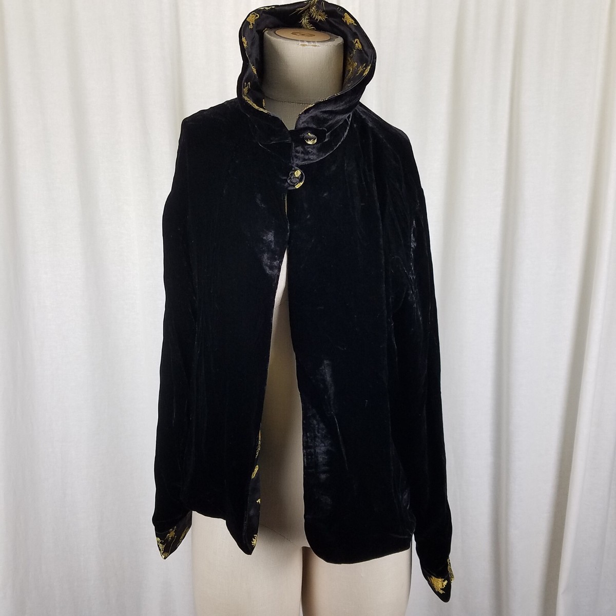 Vintage Simone Chin Chin Velvet Jacket Silk Gold Chinese Metallic Trim Womens L