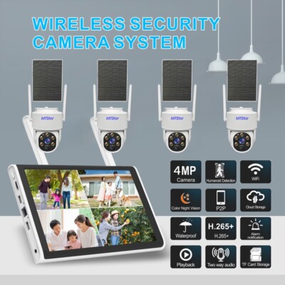 Solar Panel Wireless HD 4MP IP PRO Smart WiFi Camera Kit With 10-inch Monitor