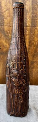 Vintage Old World Spanish Leather Wrap Detail Bottle With No Lid