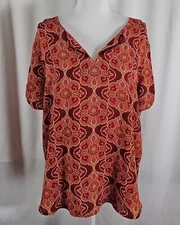 DR2 Womens Blouse Oranges Red Ivory Pink Short Sleeves Polyester 2XL