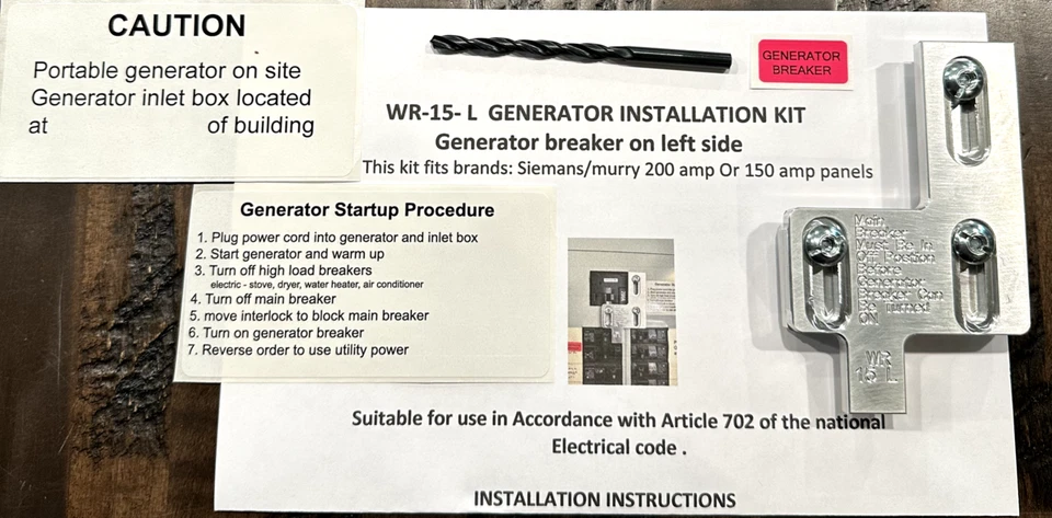 Generator Interlock Kit , Siemens 200 Amp Left generator breaker - Image 4 of 4