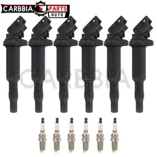 6 Ignition Coils 0221504470 + 6 Spark Plugs 12122158253 kit Replacement For BMW