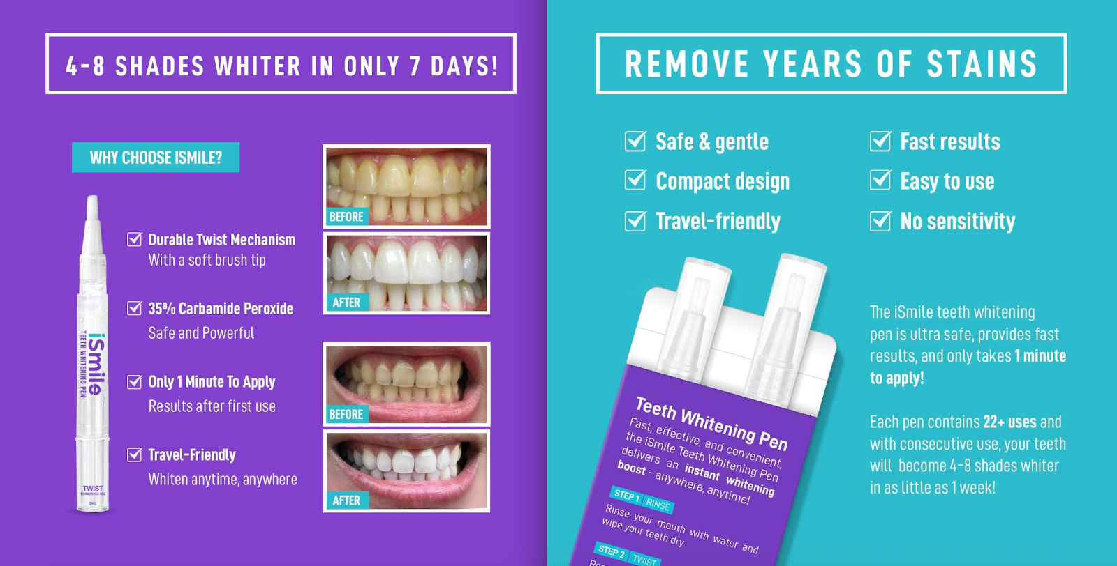 (3 pk.) iSMILE TEETH WHITENING PEN / PROFESSIONAL WHITENING (22