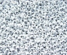 100 White w/Black Letter 7mm Disc shape Alphabet Beads Multi pack or choose A-Z