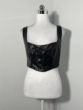 Showpo Womens Black Faux Leather "Minx PU Corset" Top Size 12  New