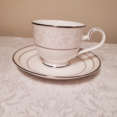 Noritake Bone China- Elegant Montvale Platinum Cup & Saucer -Excellent Condition