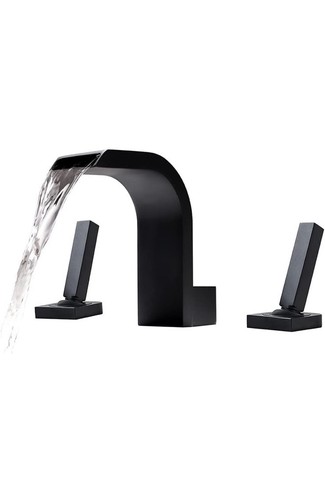 Grifo de baño en cascada 3 orificios 2 asas, grifo fregadero de baño negro mate. - Imagen 4 de 9