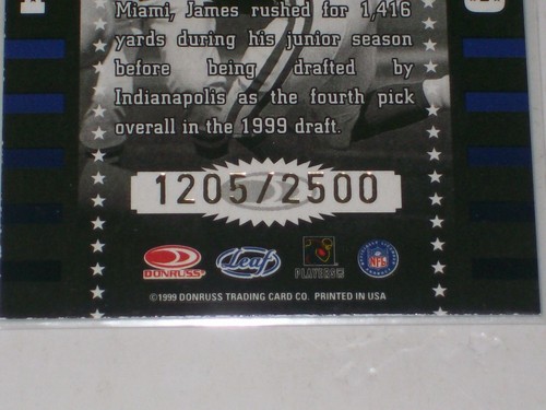 1999 Leaf Rookies & Stars Freshman Orientation 14 Edgerrin James Colts /2500 HOF - Picture 4 of 4