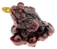 Geldfrosch, Rot Kunstharz H: 5 Cm, L: 7 Cm, B: 6,8 Cm Wohlstand Feng Shui