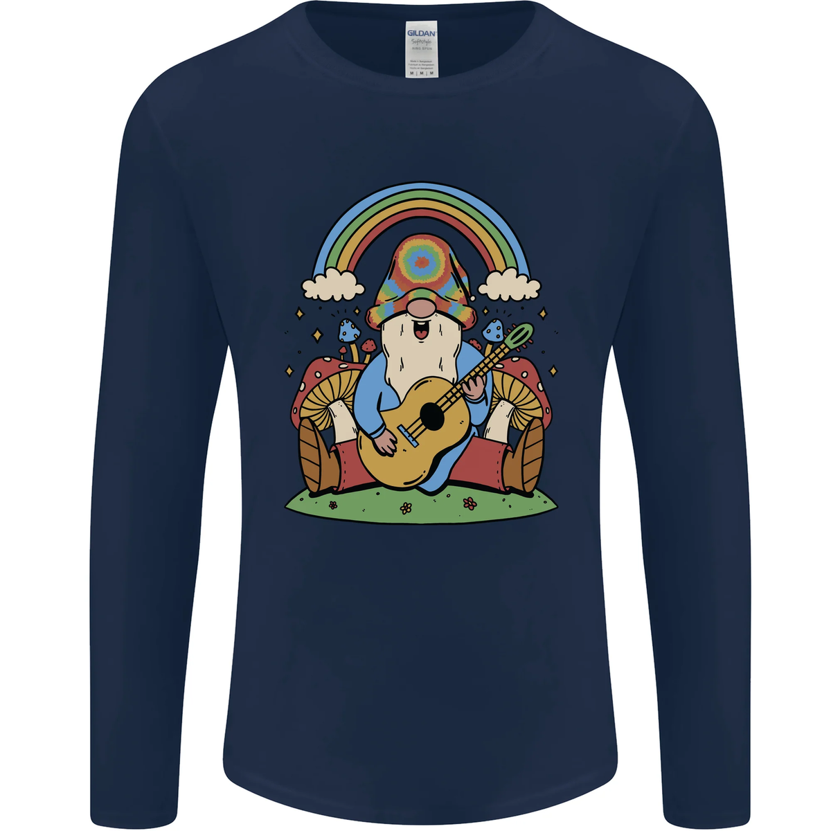 T-shirt Homme Gildan Heavy Weight - Motif Trippy Guitar Hippy Gnome Magic Mushrooms - Coton - Loose Fit - Neuf Sans étiquettes