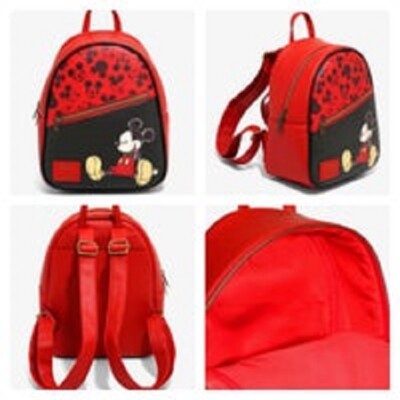 Disney x Loungefly Mickey Mouse Mini Backpack Purse Bag Red New Zip Closure Loungefly Disney Mickey Mouse Red Tonal Texture Mini  main image 2