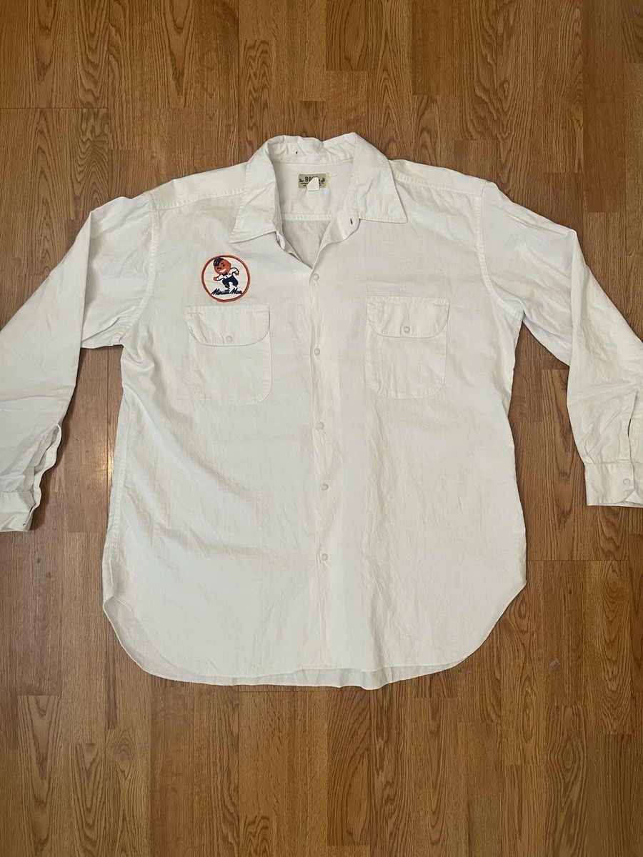 Vintage 50s Boss White Boss L/S Work Shirt Snaps Minute Man Patch